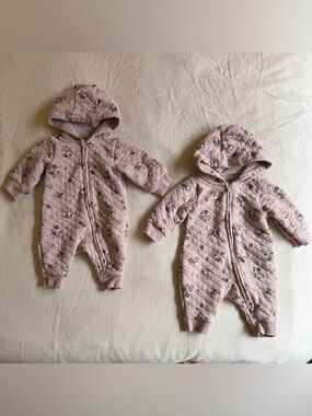 Set of 2 Little Planet Quilted Floral Hooded Jumpsuits - NB